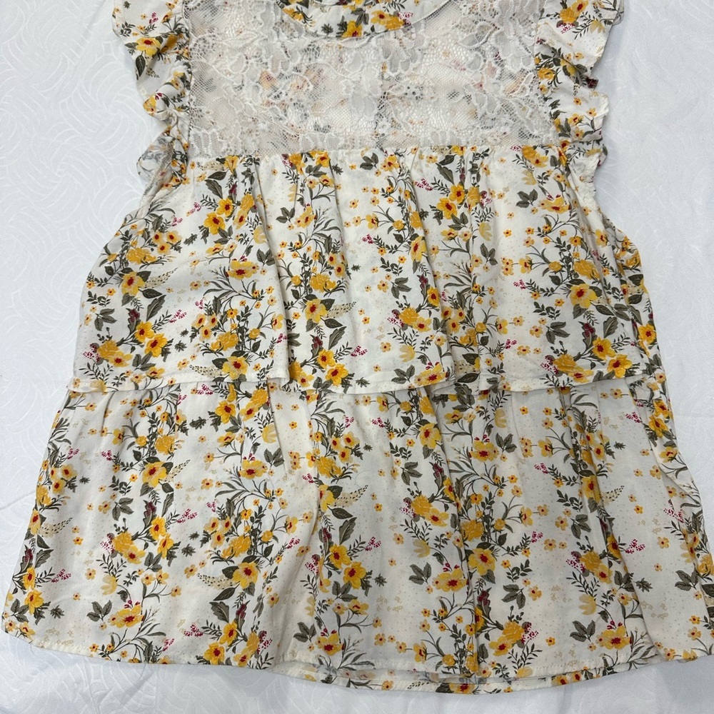 Yellow and White Floral Lace Blouse